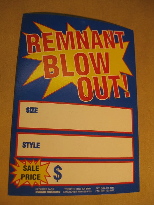 Remnant Blowout Tag - Blue (500 per box)