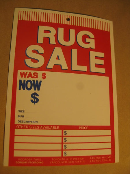 Rug Label Tag Example Rug Sale Tag - Red (500 per box) – MPM Packaging