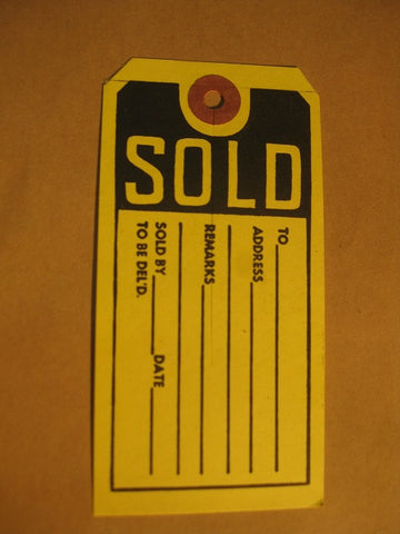 Eyeletted Sold Tag - Yellow (1,000 per box)